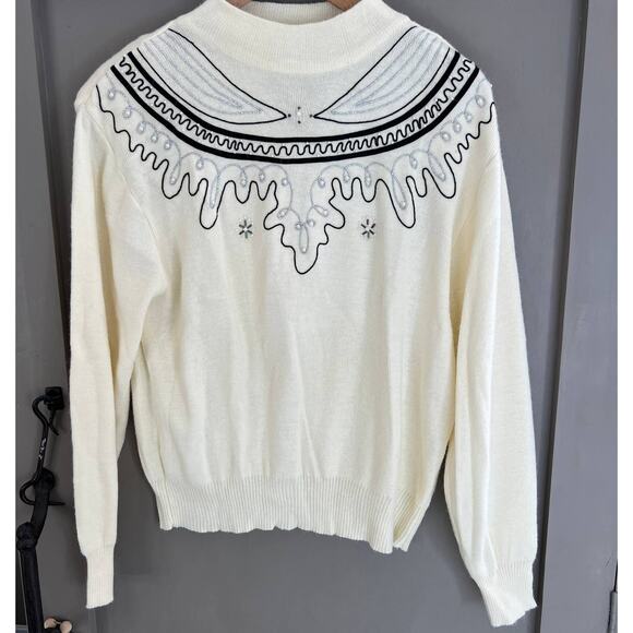 Westbound Vintage Holiday New Years Christmas Cream Beaded Sweater-sz M - Picture 1 of 7
